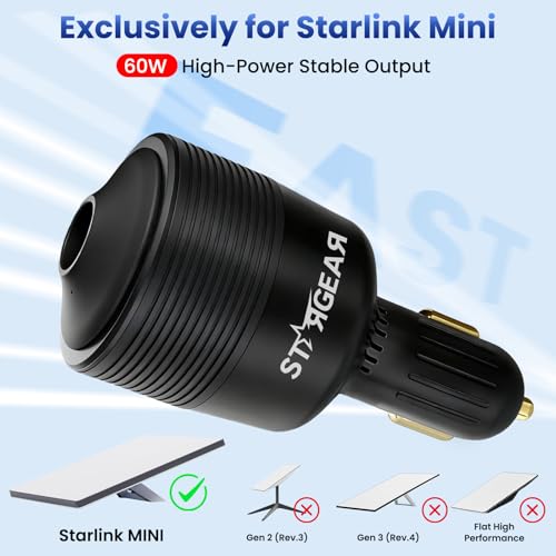 Starlink Mini Car Adapter 12V to 24V DC Step Up Converter with 60W Car Cigarette Lighter Adapter