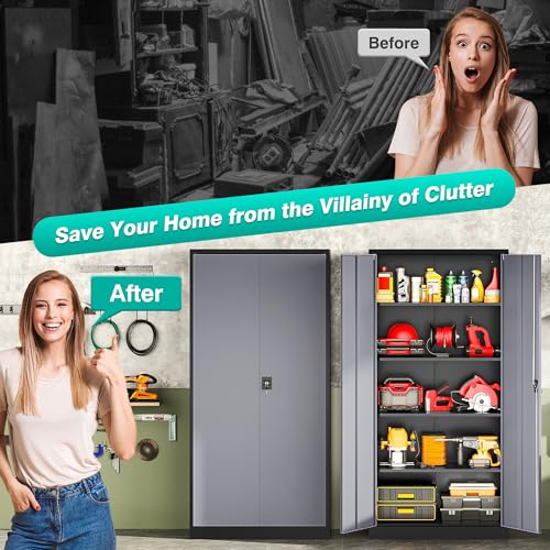 Metal Storage Cabinet with 2 Doors and 5 Shelves