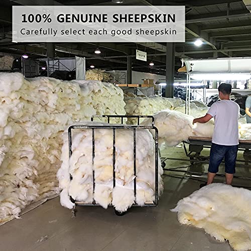 Genuine Sheepskin Car Seat Cushion Seat Covers for Cars Trucks SUV Comfort Seat Protector Pad for Car Driver Seat Car Accessories (3 Count)