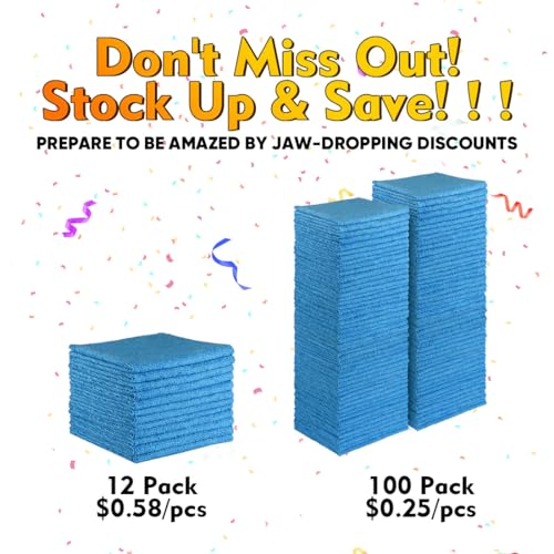 Blue Microfiber Cleaning Cloths 100 Pack (100 Count)