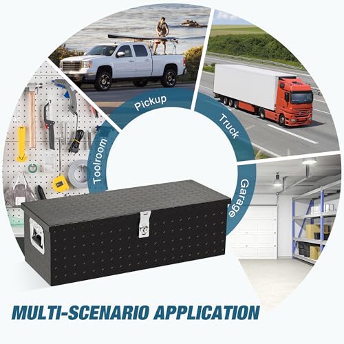 30 in Heavy Duty Aluminum Diamond Plated Tool Box Pick Up Truck Bed RV Trailer Toolbox Square Storage Organizer with Side Handle