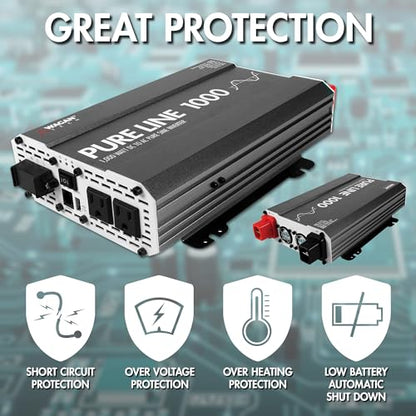 EL3804 Pure Line Inverter 1000 Watt DC 12V to 110V AC Car Pure Sine Wave Power Inverter for Home RV Camping Van Life Off Grid ETL Certified