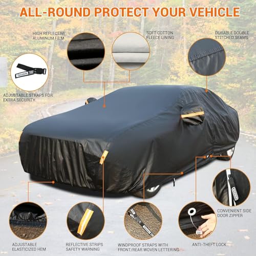 All Weather Car Cover Waterproof Windproof Hail Protector with Fleece Lining & Zipper Door