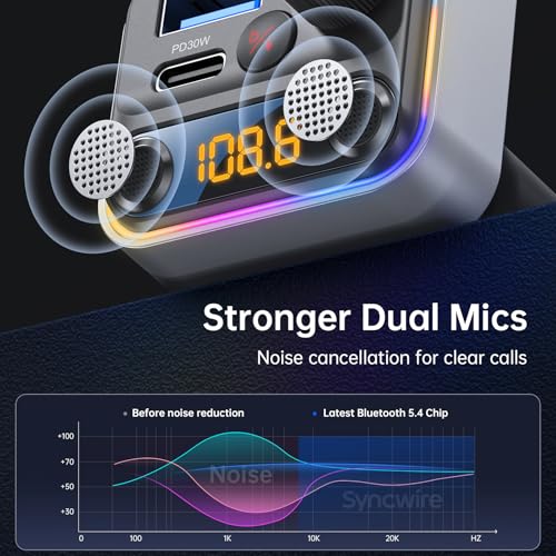 Bluetooth 5.4 FM Transmitter Car Adapter with Light Switch