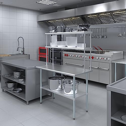 Stainless Steel Work Table Wide Double Tier Overshelf