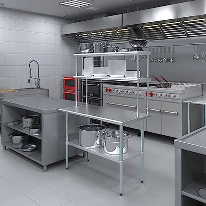 Stainless Steel Work Table Wide Double Tier Overshelf