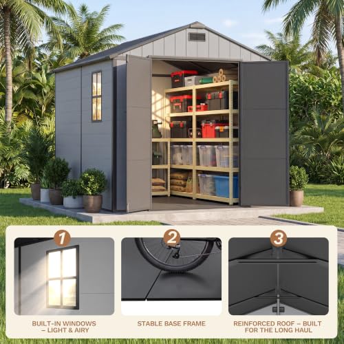 8 x 8 FT Resin Outdoor Storage Shed with Floor
