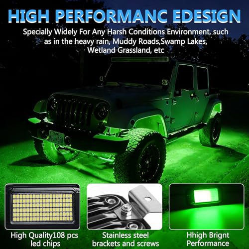 108 High Power LEDs per Pod 4Pods Pure Green Rock Lights Ultra