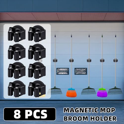 8 Pcs Magnetic Broom Holder Wall Mounted Anti Slip Rack (8 Count)