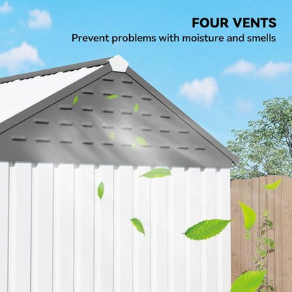 8' x 6' Outdoor Storage Shed Metal Garden Shed Window White