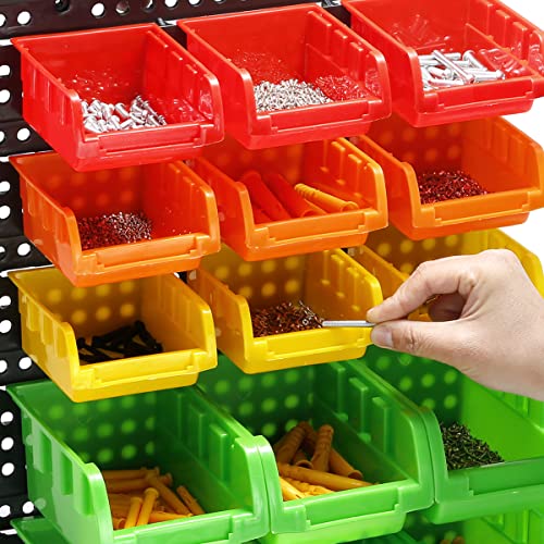 Wall Mounted Storage Bins Parts Rack 4 Colors Bin Organizer Garage Plastic Shop Tool