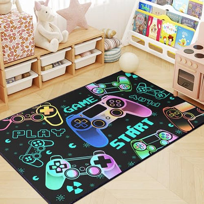 Play Gaming Rug for Bedroom Gamer Mat Gamepad for Boys Room 3x4 for Playroom Decor Washable (12 Sq Ft)