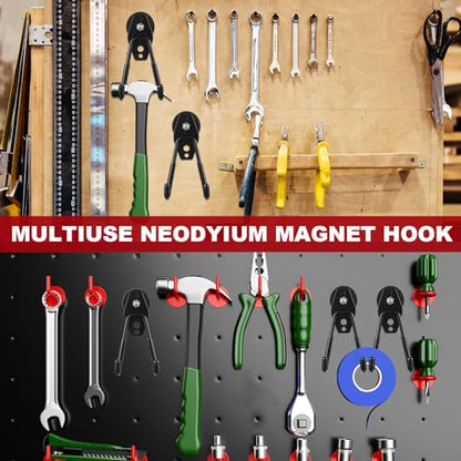 14 Pcs Large Magnetic Hooks Heavy Duty Garage Magnet Hooks Strong Storage Utility Magnetic Hangers with Anti Slip Rubber Coating for Indoor and Outdoor Hanging
