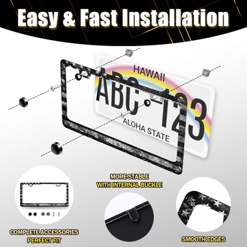 Stainless Steel Vintage Black Grey American License Plate Frame 12.2 x 6.2