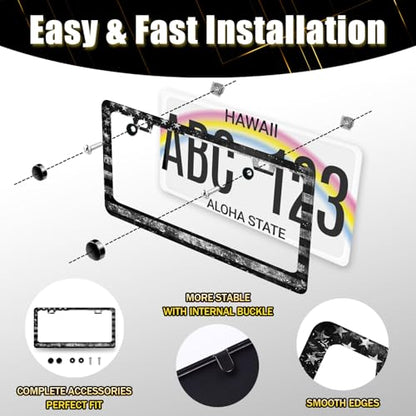 Stainless Steel Vintage Black Grey American License Plate Frame 12.2 x 6.2
