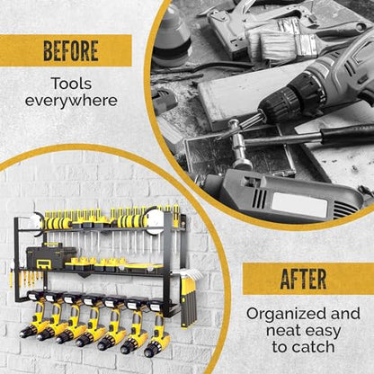 3 Shelf 7 Drill Holder Power Tool Organizer Wall Mount