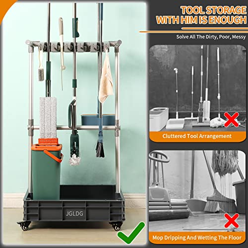 Broom mop Holder Cleaning Supplies Organizer Janitor carts on Wheels Housekeeping Station Storage Tools for Garage
