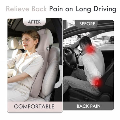 Lumbar Support Pillow and Car Neck Pillow Memory Foam Integrated Lumbar Support Cushion with Headrest Pillow Ergonomic Car Seat Back Support for Head Waist Support Sciatica Pain Relief