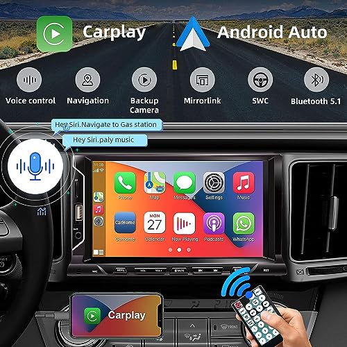 7 Inch Double Din Car Stereo Support Apple CarPlay Android Auto Mirror Link Capacitive Touchscreen Monitor Car Play Radio with Bluetooth 5.0