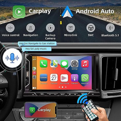 7 Inch Double Din Car Stereo Support Apple CarPlay Android Auto Mirror Link Capacitive Touchscreen Monitor Car Play Radio with Bluetooth 5.0