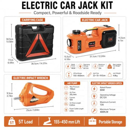 Electric Car Jack Kit 5 Ton 12V with Impact Wrench