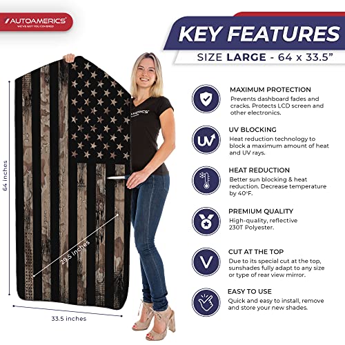 1 Piece Windshield Sun Shade Brown Camo American Flag USA Design