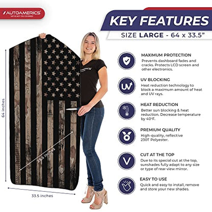 1 Piece Windshield Sun Shade Brown Camo American Flag USA Design