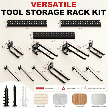 Garage Tool Organizer Wall Mount 49.5 inches with 10 Adjustable Heavy