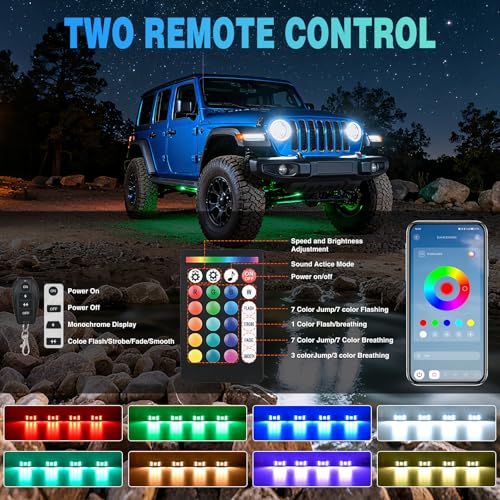 RGBW LED Rock Lights Kit 8 Pods 22 LEDs Wide Angle Lighting (16 Ounce)