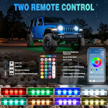 RGBW LED Rock Lights Kit 8 Pods 22 LEDs Wide Angle Lighting (16 Ounce)