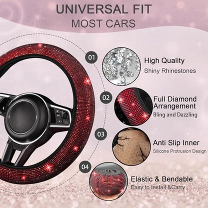 Bling Car Floor Mats Full Set and Steering Wheel Cover