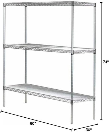 Omega 30" Deep x 60" Wide x 74" High 3 Tier Chrome Starter Shelving Unit