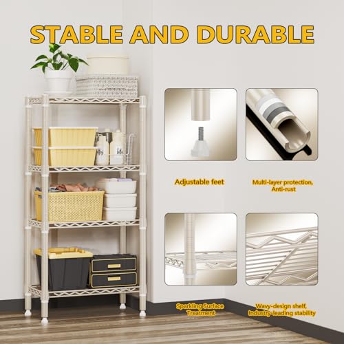 1000 lbs 4 Shelf Standing Storage Shelves Heavy Duty Metal Shelving Unit Adjustable Wire Rack for Office Garage Kitchen (4 Count)