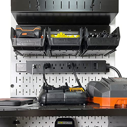 Power Tool Storage Organizer Kit Cordless Drill Holder Charging Station Rack 16” x 32” Metal Pegboard Organization System