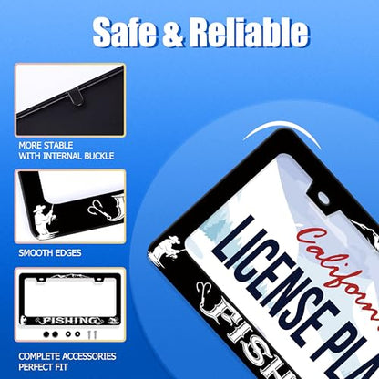 Fishing License Plate Frame Stainless Steel Accessory 12.3x6.3 Inch