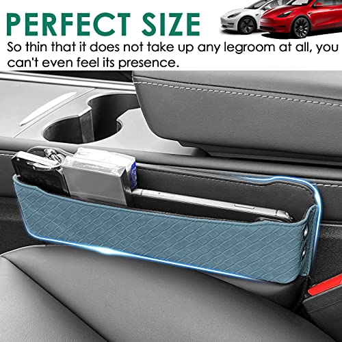 2 Set Car Seat Gap Filler Organizer Compatible for Tesla Model 3 Y X S Accessories Auto Console Side Extra Storage Boxes Seat Crevice Storage Box Leather Upgrade Front Seat Storage
