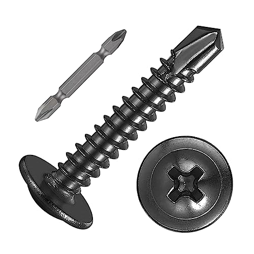 200Pcs)#8×1” for Sheet Metal Self-Tapping Screws 410 Black Stainless Steel Truss Head High-Strength Quick Tapping