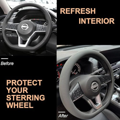 D Shaped Nappa Leather Steering Wheel Cover 14.5In