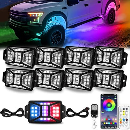 8 Pods 168 LEDs 5 Sides RGB Rock Lights for Truck (8 Count)
