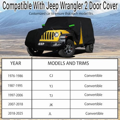 Car Cover Fit for Jeep Wrangler 2 Door Custom Fit 1987