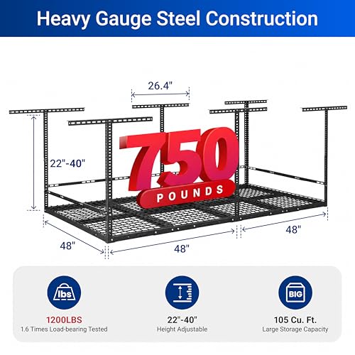 4x8ft Overhead Garage Storage Rack with Safety Rails