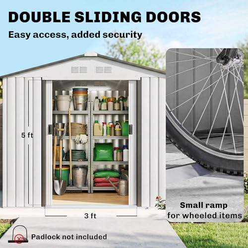 7' x 4' Outdoor Storage Shed Garden Tool Metal Shed White