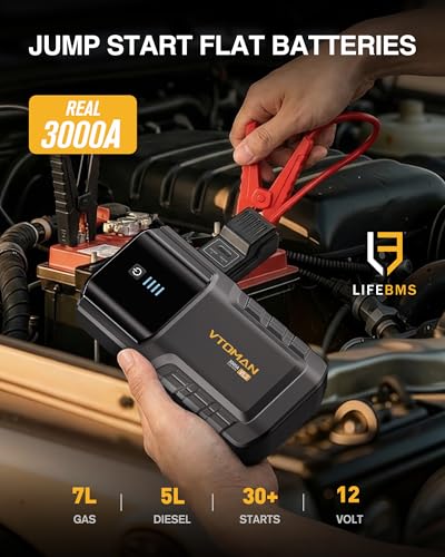 VL3 3000A LiFePO4 Portable Jump Starter for Up to 7L Gas & 5L Diesel