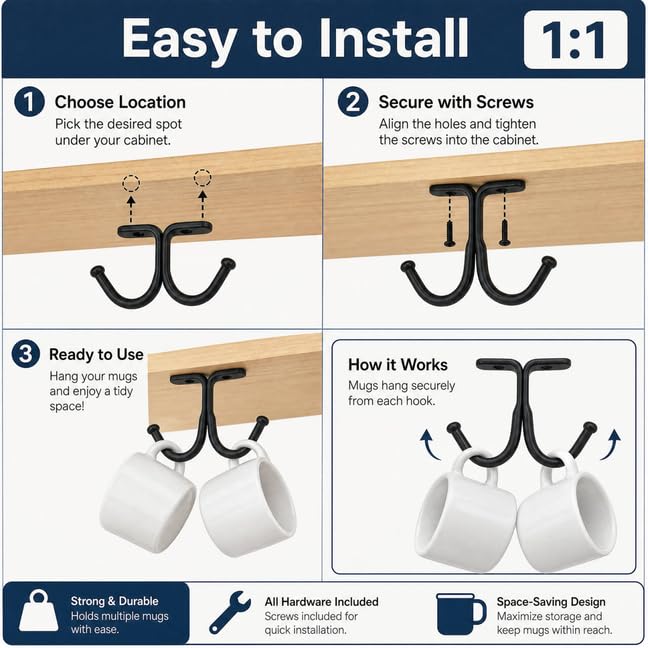 10 Pcs Black Under Shelf Hooks