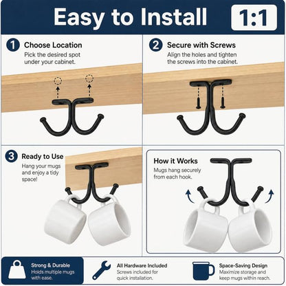 10 Pcs Black Under Shelf Hooks