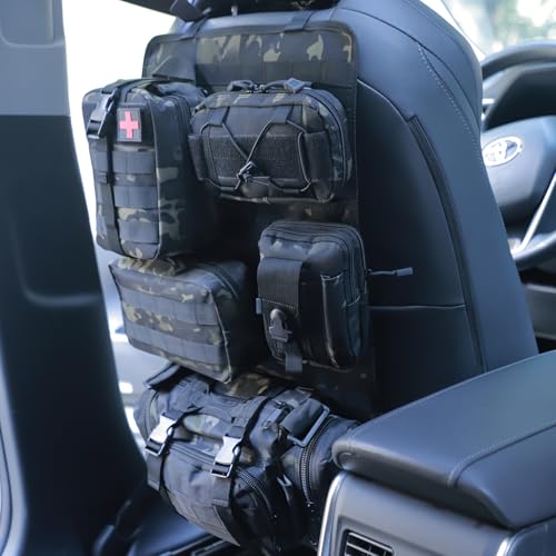 Universal Tactical Seat Back Organizer Vehicle Molle Panel Organizer Storage Bag with 5 Detachable Molle Pouch for All Vehicel Such as Jeep