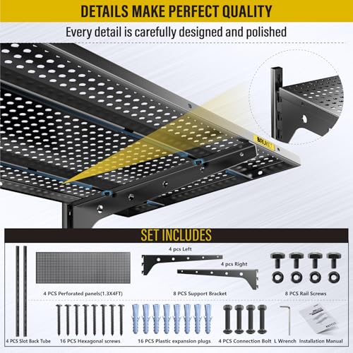 2 Pack 2 Tier 1.3x4ft Garage Shelving Wall Mounted (4 Count)