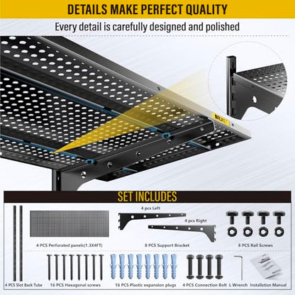 2 Pack 2 Tier 1.3x4ft Garage Shelving Wall Mounted (4 Count)