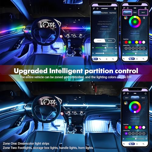 Dreamcolor Acrylic Car Interior Lights 22 in 1 RGB LED Strip Lights APP Control Zoned Control System 252 Color Modes DIY Fiber Optic Ambient Lighting Kits Music Car Neon Light Kits New Version