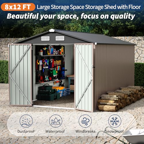 8x12 FT Metal Storage Sheds Outdoor